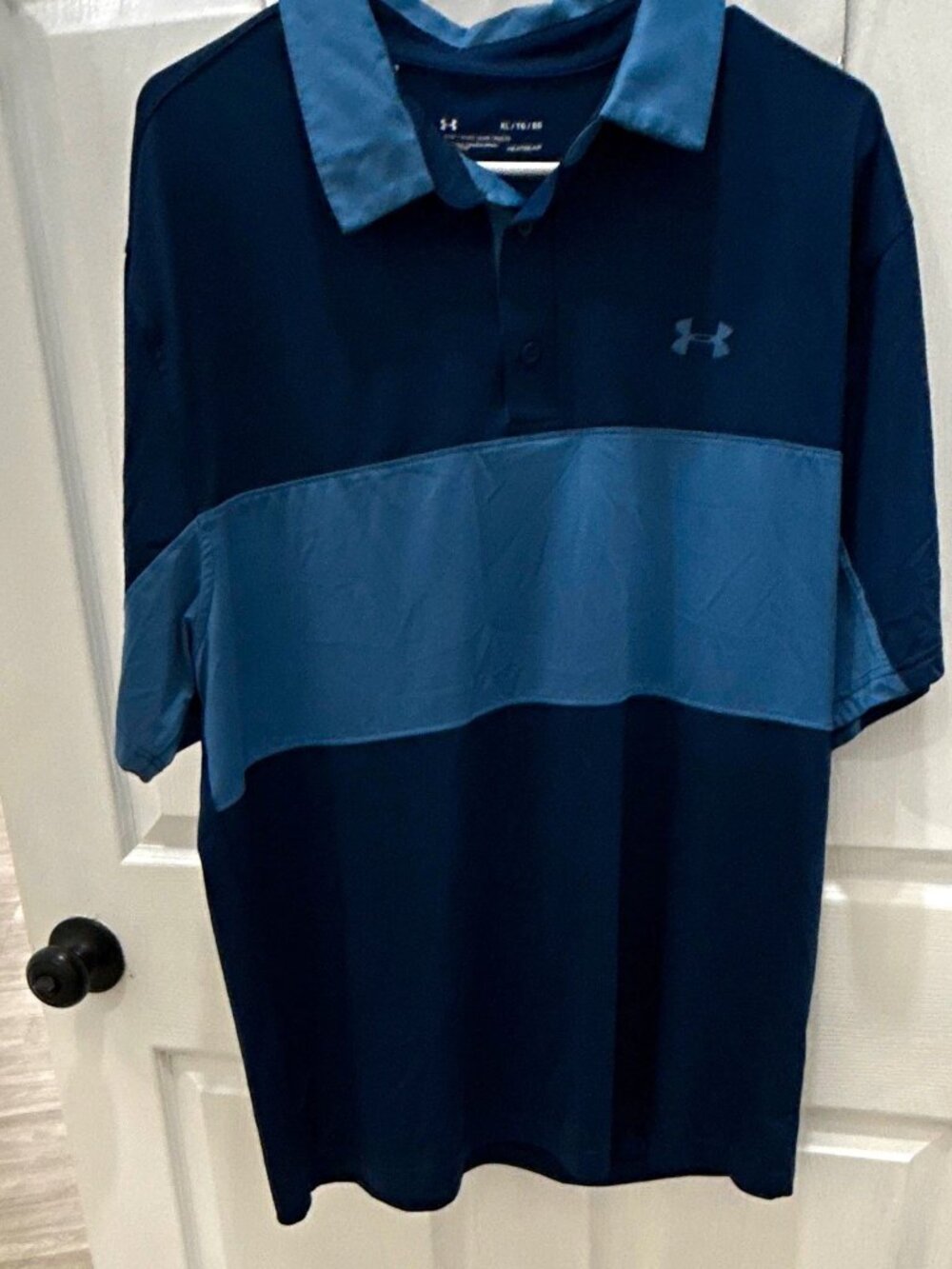 Under Armour HeatGear Men's XL Blue Colorblock Polo Shirt SS Logo Button